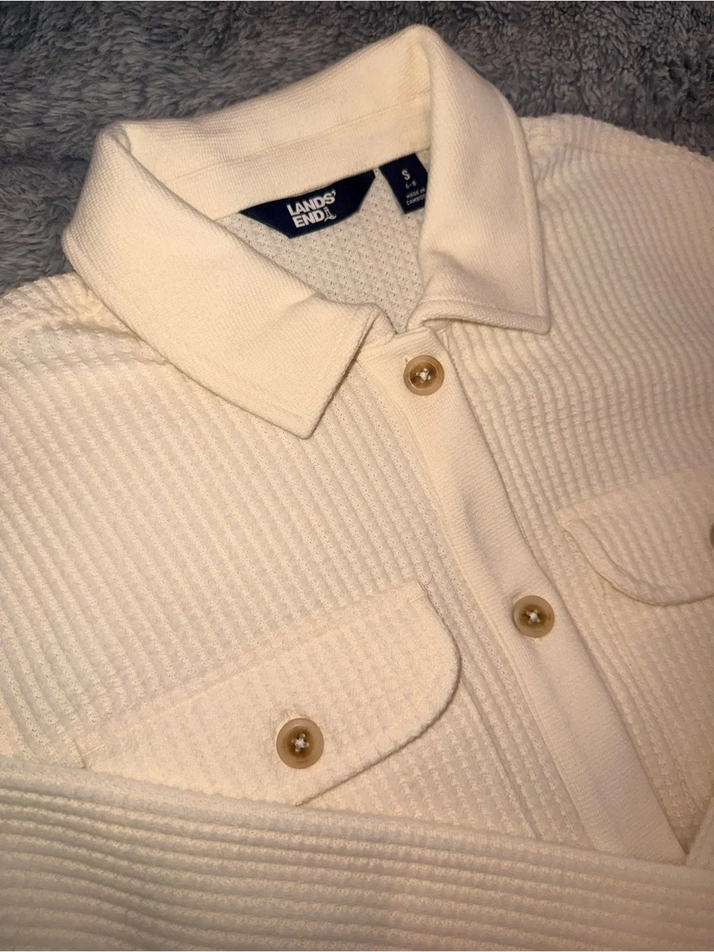Lands' End Cream Waffle-Knit Utility Jacket